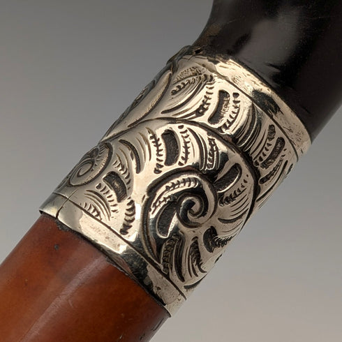 古董英國馬六甲軸樹脂 L 型手柄手杖 88 厘米